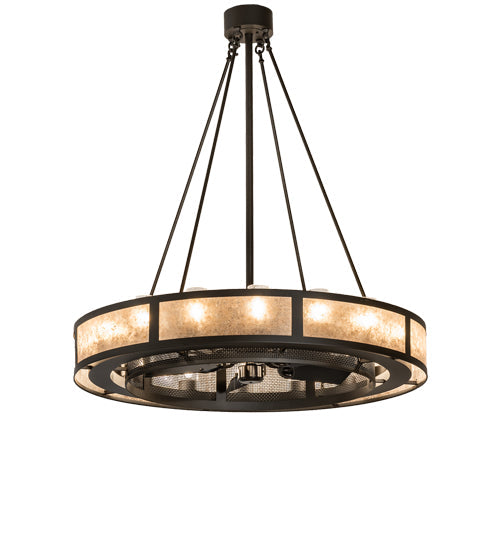 Meyda Lighting Smythe Craftsman 48" 16-Light Oil Rubbed Bronze Chandelier With Silver Mica & Clear Seeded Shade Glass and Fan