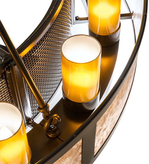 Meyda Lighting Smythe Craftsman 48" 16-Light Timeless Bronze Chandelier With Amber Frosted Glass, Silver Mica, Statuario Idalight Shade and Fan