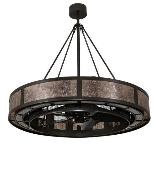 Meyda Lighting Smythe Craftsman 48" 16-Light Timeless Bronze Chandelier With Amber Frosted Glass, Silver Mica, Statuario Idalight Shade and Fan