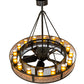 Meyda Lighting Smythe Craftsman 48" 16-Light Timeless Bronze Chandelier With Amber Frosted Glass, Silver Mica, Statuario Idalight Shade and Fan