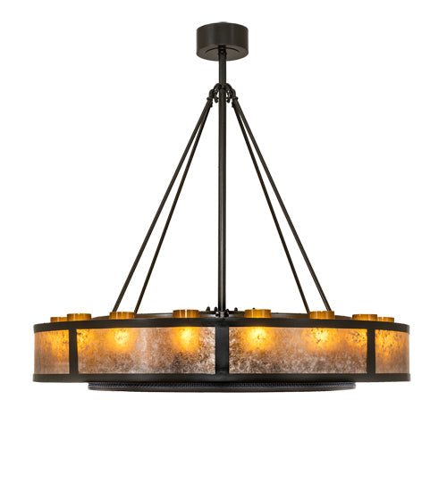 Meyda Lighting Smythe Craftsman 48" 16-Light Timeless Bronze Chandelier With Amber Frosted Glass, Silver Mica, Statuario Idalight Shade and Fan