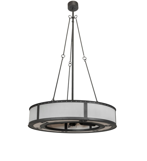 Meyda Lighting Smythe Craftsman 49" 12-Light Natural Iron Chandelier With Beige Sahara Taupe Idalight Shade and Fan