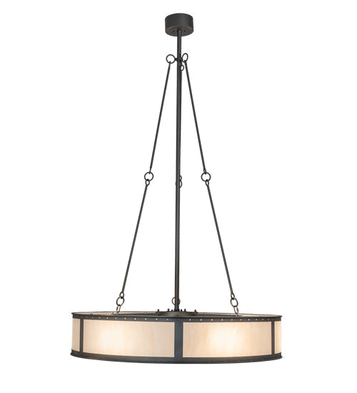 Meyda Lighting Smythe Craftsman 49" 12-Light Natural Iron Chandelier With Beige Sahara Taupe Idalight Shade and Fan