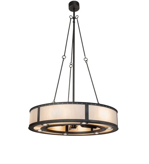 Meyda Lighting Smythe Craftsman 49" 12-Light Natural Iron Chandelier With Beige Sahara Taupe Idalight Shade and Fan