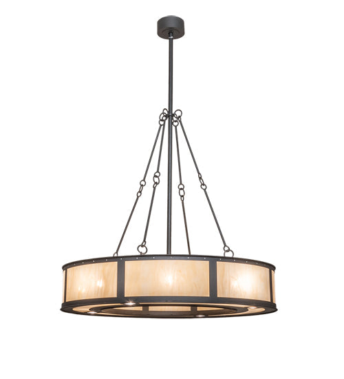 Meyda Lighting Smythe Craftsman 49" 12-Light Natural Iron Pendant Light With Beige Sahara Taupe Idalight Shade