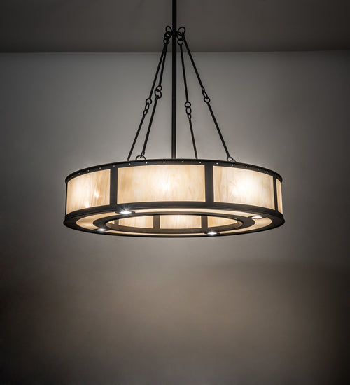 Meyda Lighting Smythe Craftsman 49" 12-Light Natural Iron Pendant Light With Beige Sahara Taupe Idalight Shade