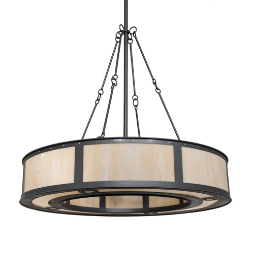 Meyda Lighting Smythe Craftsman 49" 12-Light Natural Iron Pendant Light With Beige Sahara Taupe Idalight Shade
