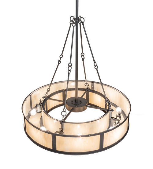 Meyda Lighting Smythe Craftsman 49" 12-Light Natural Iron Pendant Light With Beige Sahara Taupe Idalight Shade