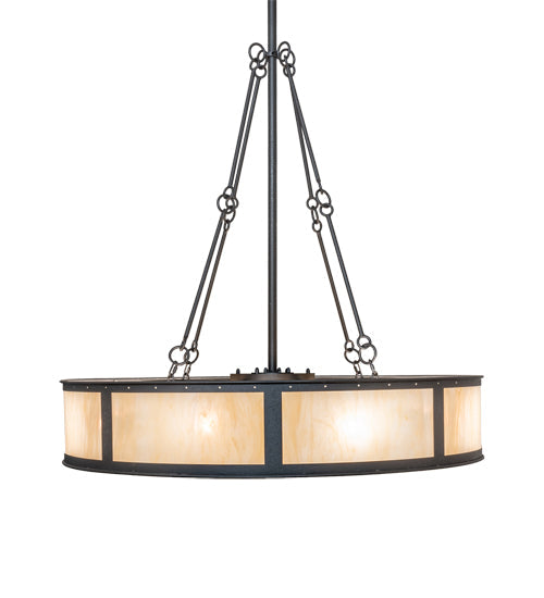 Meyda Lighting Smythe Craftsman 49" 12-Light Natural Iron Pendant Light With Beige Sahara Taupe Idalight Shade