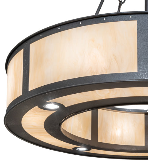 Meyda Lighting Smythe Craftsman 49" 12-Light Natural Iron Pendant Light With Beige Sahara Taupe Idalight Shade