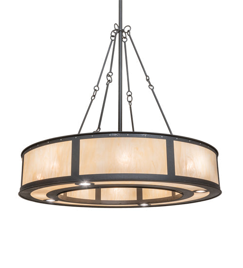 Meyda Lighting Smythe Craftsman 49" 12-Light Natural Iron Pendant Light With Beige Sahara Taupe Idalight Shade
