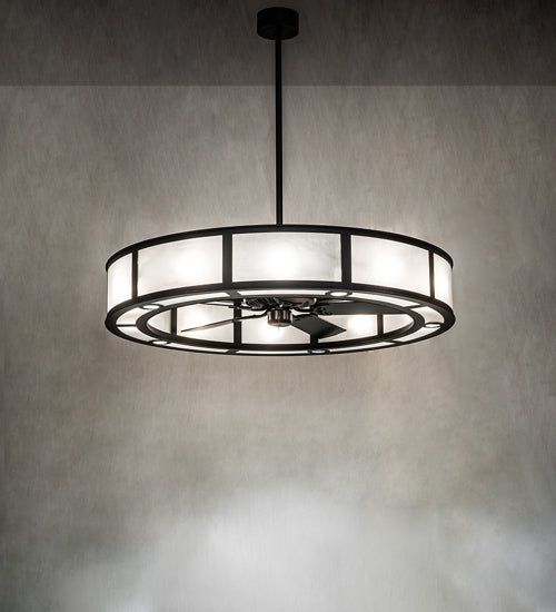 Meyda Lighting Smythe Craftsman 56" 15-Light Old Wrought Iron Chandelier With Clear Rainstone Idalight Shade and Fan