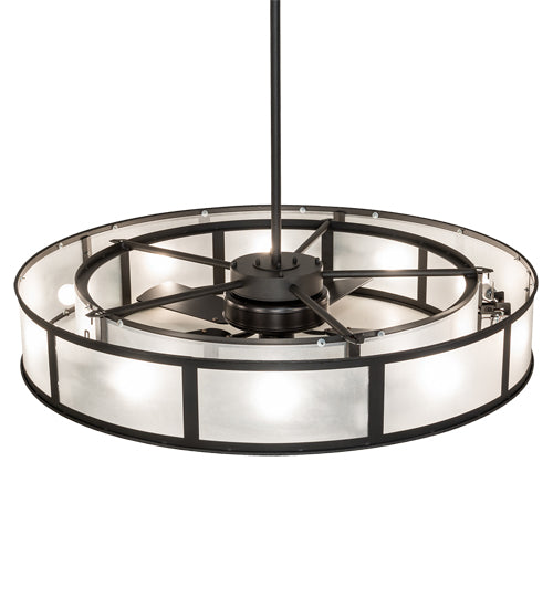 Meyda Lighting Smythe Craftsman 56" 15-Light Old Wrought Iron Chandelier With Clear Rainstone Idalight Shade and Fan