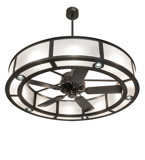 Meyda Lighting Smythe Craftsman 56" 15-Light Old Wrought Iron Chandelier With Clear Rainstone Idalight Shade and Fan