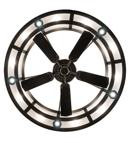 Meyda Lighting Smythe Craftsman 56" 15-Light Old Wrought Iron Chandelier With Clear Rainstone Idalight Shade and Fan