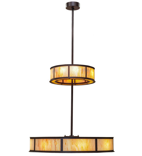 Meyda Lighting Smythe Craftsman 56" 16-Light 2-Tier Cafe Noir Chandelier With Randsburg Rock Idalight Shade Glass and Fan