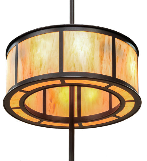 Meyda Lighting Smythe Craftsman 56" 16-Light 2-Tier Cafe Noir Chandelier With Randsburg Rock Idalight Shade Glass and Fan
