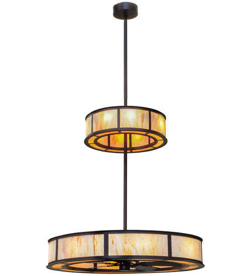Meyda Lighting Smythe Craftsman 56" 16-Light 2-Tier Cafe Noir Chandelier With Randsburg Rock Idalight Shade Glass and Fan
