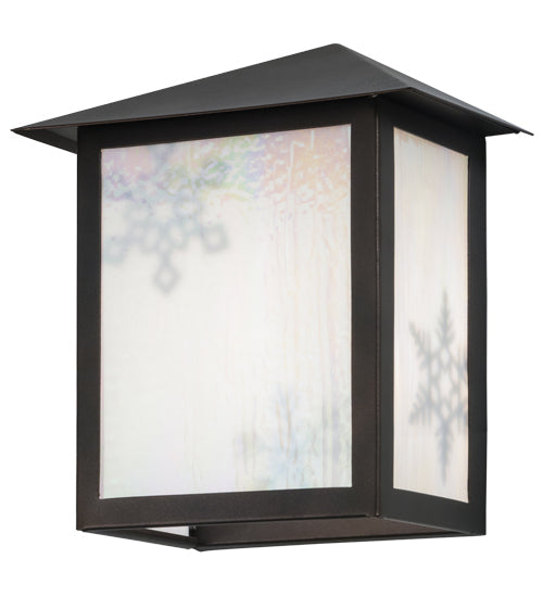 Meyda Lighting Snowflake 11" Mahogany Bronze Wall Sconce With White Iridescent Shade Glass