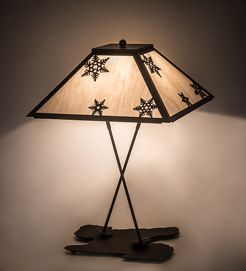 Meyda Lighting Snowflake 28" Mahogany Bronze Table Lamp With Beige Sahara Taupe Shade Glass