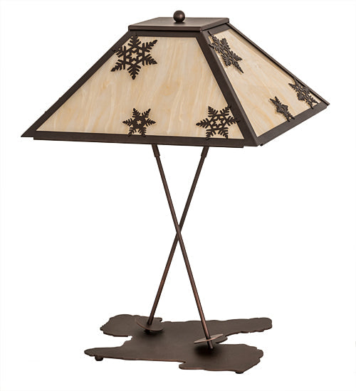 Meyda Lighting Snowflake 28" Mahogany Bronze Table Lamp With Beige Sahara Taupe Shade Glass