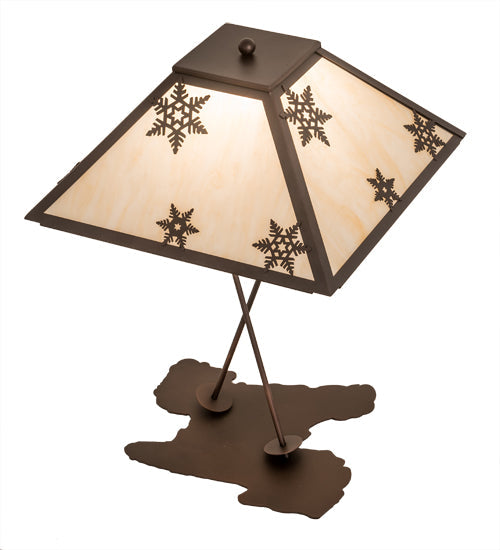 Meyda Lighting Snowflake 28" Mahogany Bronze Table Lamp With Beige Sahara Taupe Shade Glass