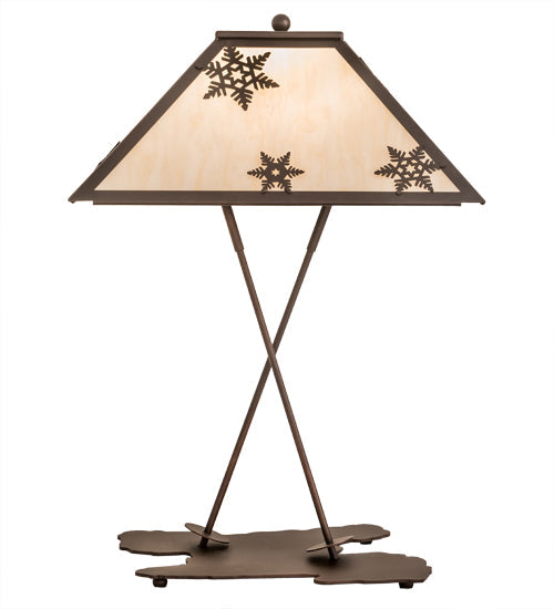 Meyda Lighting Snowflake 28" Mahogany Bronze Table Lamp With Beige Sahara Taupe Shade Glass