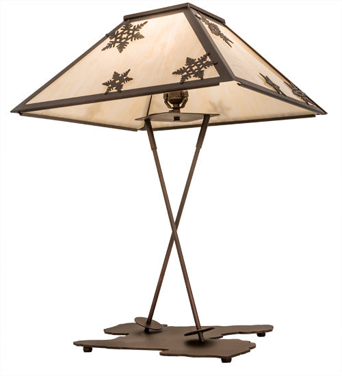 Meyda Lighting Snowflake 28" Mahogany Bronze Table Lamp With Beige Sahara Taupe Shade Glass