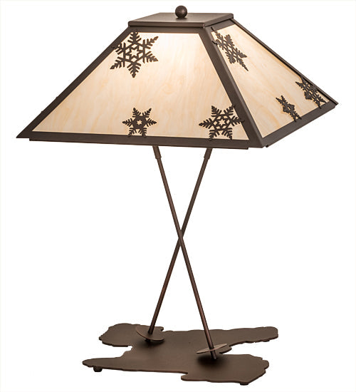 Meyda Lighting Snowflake 28" Mahogany Bronze Table Lamp With Beige Sahara Taupe Shade Glass