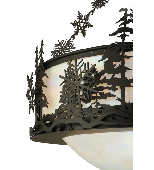 Meyda Lighting Snowflake 32" 3-Light Oil Rubbed Bronze Inverted Pendant Light With Iridescent White Shade Glass