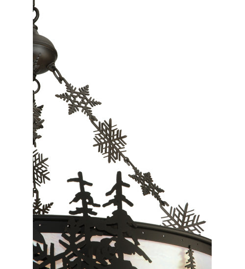 Meyda Lighting Snowflake 32" 3-Light Oil Rubbed Bronze Inverted Pendant Light With Iridescent White Shade Glass