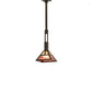 Meyda Lighting Soffe 14" Timeless Bronze "T" Mission Pendant Light With Beige Iridescent & Burgundy Shade Glass
