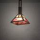Meyda Lighting Soffe 14" Timeless Bronze "T" Mission Pendant Light With Beige Iridescent & Burgundy Shade Glass