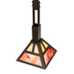 Meyda Lighting Soffe 14" Timeless Bronze "T" Mission Pendant Light With Beige Iridescent & Burgundy Shade Glass