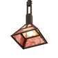 Meyda Lighting Soffe 14" Timeless Bronze "T" Mission Pendant Light With Beige Iridescent & Burgundy Shade Glass