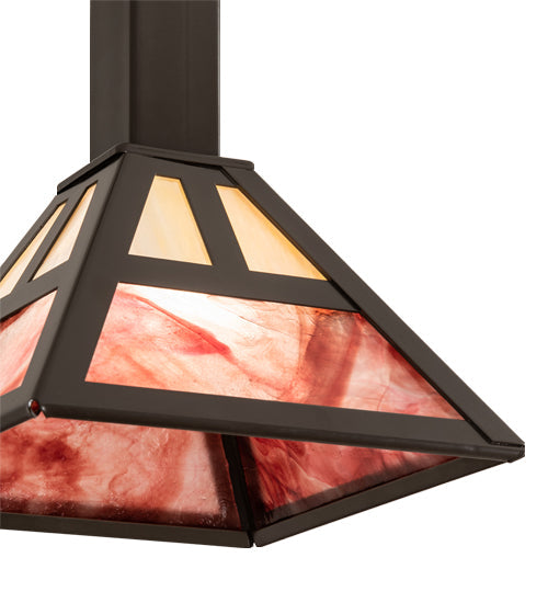 Meyda Lighting Soffe 14" Timeless Bronze "T" Mission Pendant Light With Beige Iridescent & Burgundy Shade Glass