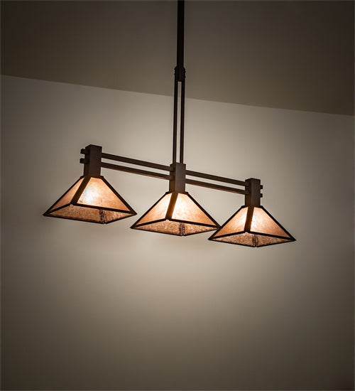 Meyda Lighting Soffe 205016 45" 3-Light Dark Roast Island Pendant Light With Silver Mica Shade Glass