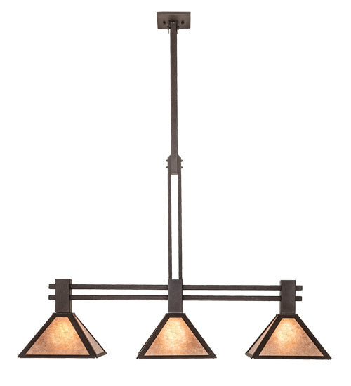 Meyda Lighting Soffe 205016 45" 3-Light Dark Roast Island Pendant Light With Silver Mica Shade Glass