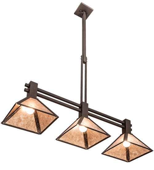 Meyda Lighting Soffe 205016 45" 3-Light Dark Roast Island Pendant Light With Silver Mica Shade Glass
