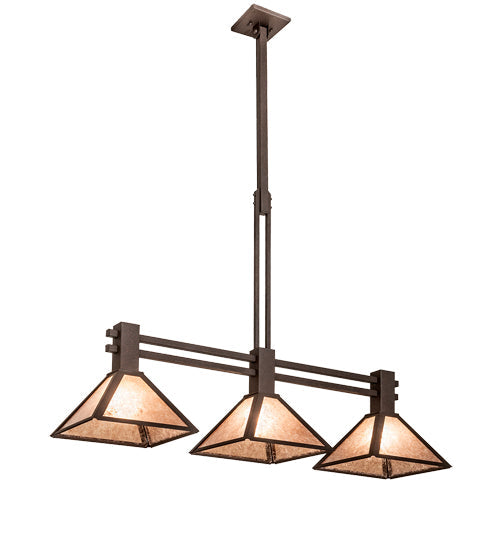 Meyda Lighting Soffe 205016 45" 3-Light Dark Roast Island Pendant Light With Silver Mica Shade Glass