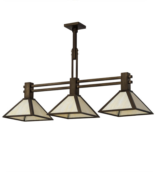 Meyda Lighting Soffe 45" 3-Light Antique Copper Island Pendant Light With Creme Carrare Idalight Shade Glass