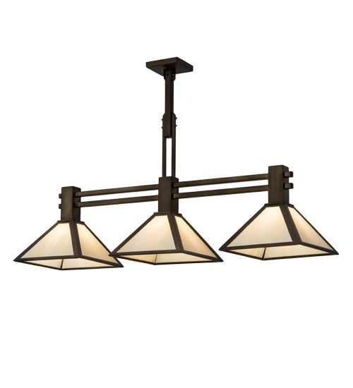 Meyda Lighting Soffe 45" 3-Light Antique Copper Island Pendant Light With Creme Carrare Idalight Shade Glass
