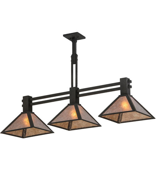 Meyda Lighting Soffe 45" 3-Light Dark Roast Island Pendant Light With Silver Mica Shade Glass