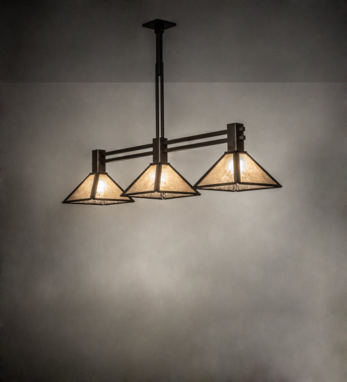 Meyda Lighting Soffe 45" 3-Light Mahogany Bronze Island Pendant Light With Silver Mica Shade Glass