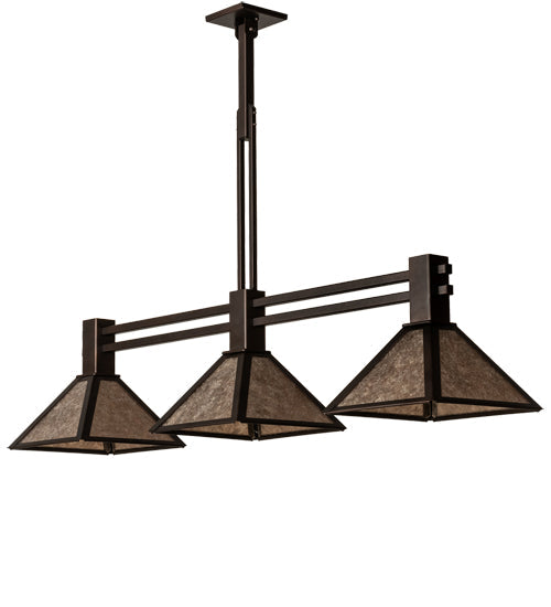 Meyda Lighting Soffe 45" 3-Light Mahogany Bronze Island Pendant Light With Silver Mica Shade Glass