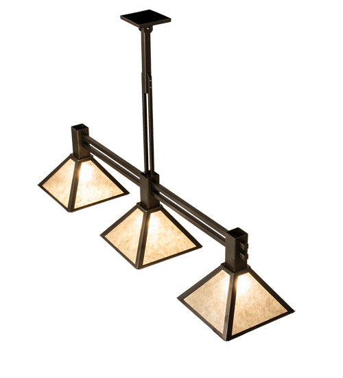 Meyda Lighting Soffe 45" 3-Light Mahogany Bronze Island Pendant Light With Silver Mica Shade Glass