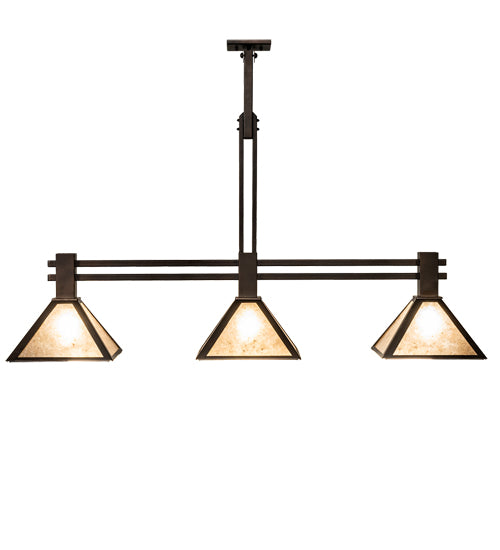 Meyda Lighting Soffe 45" 3-Light Mahogany Bronze Island Pendant Light With Silver Mica Shade Glass