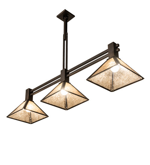 Meyda Lighting Soffe 45" 3-Light Mahogany Bronze Island Pendant Light With Silver Mica Shade Glass