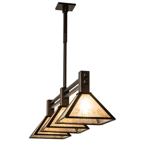 Meyda Lighting Soffe 45" 3-Light Mahogany Bronze Island Pendant Light With Silver Mica Shade Glass