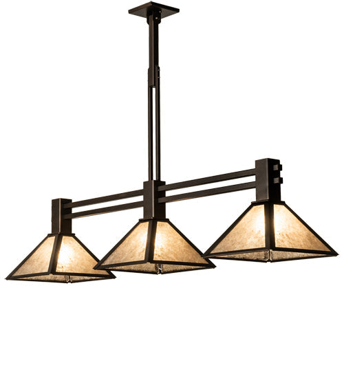 Meyda Lighting Soffe 45" 3-Light Mahogany Bronze Island Pendant Light With Silver Mica Shade Glass